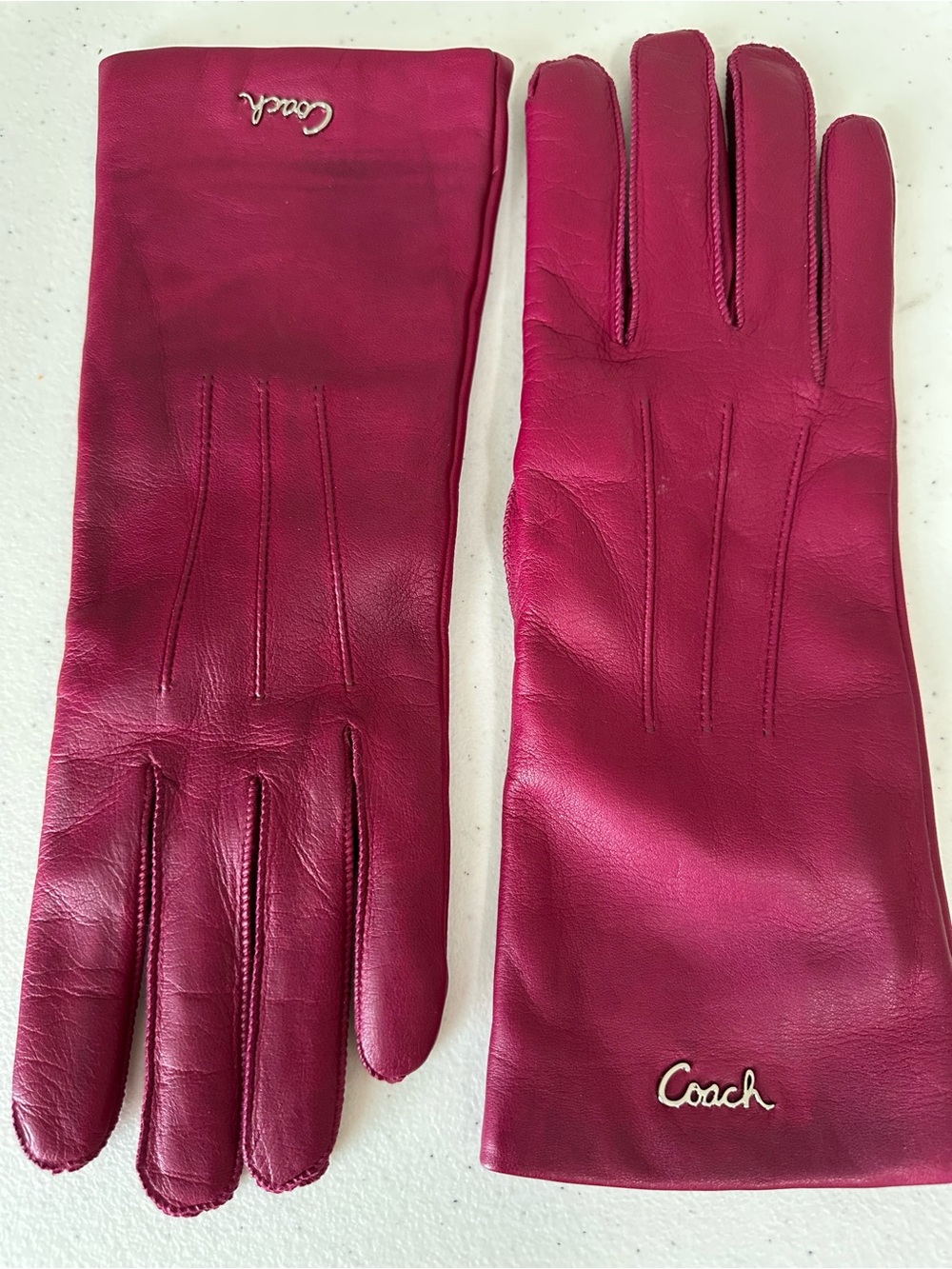 Coach Brilliant Berry Leather Cashmere Lined Gloves Size 8 Luxury Winter